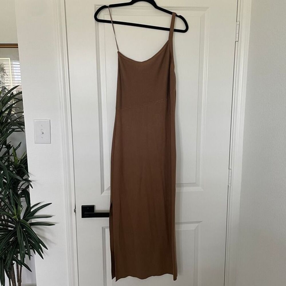 House of Harlow 1960 One Shoulder Midi Dress Women M Brown Ribbed NWT Boho Glam - Picture 2 of 6